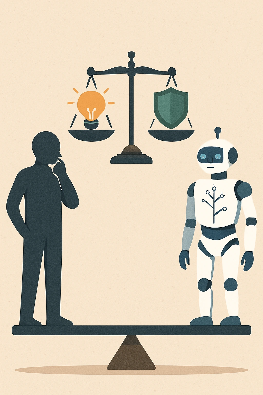 AI brain illustration with digital ethics scales